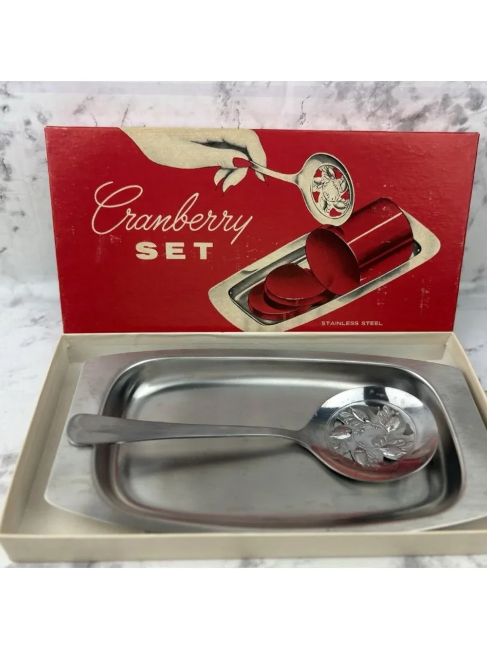 *Vintage Leonard Stainless Steel 18/8 Cranberry Serving Set Holiday Thanksgiving